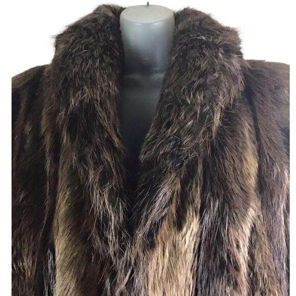 Vintage 80s Brown Beaver Fur Luxury Car Coat Mob Boss Wife Style - Picture 3 of 11